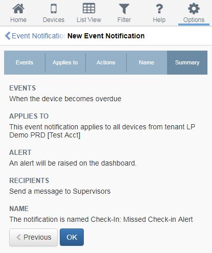 GeoPro new event notification screen